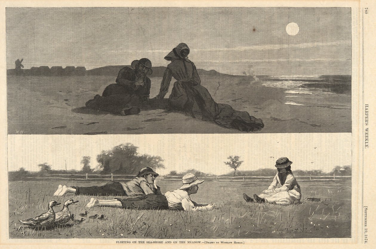 Flirte på havet og på engen, fra Harper af Winslow Homer