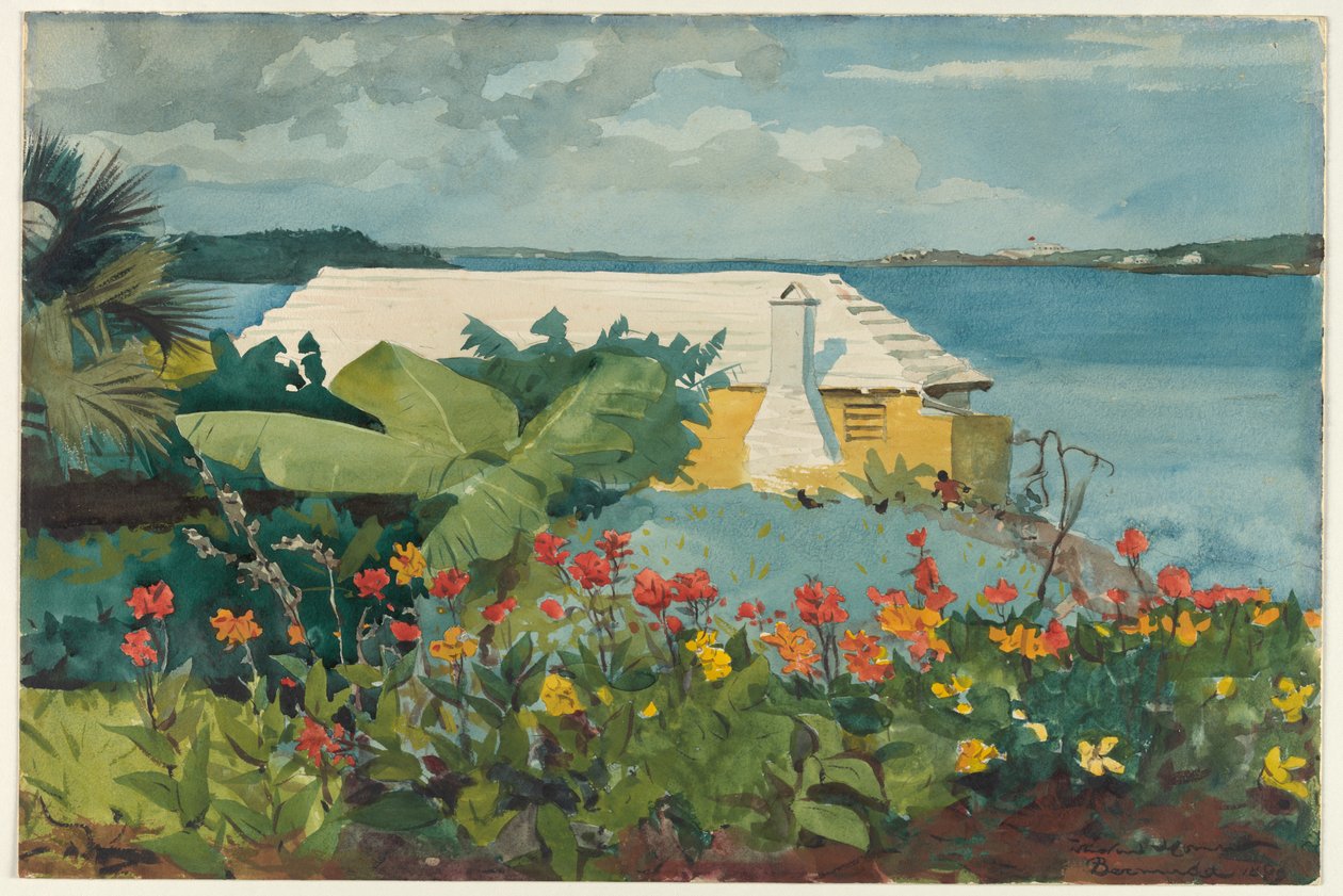 Blomsterhave og bungalow, Bermuda af Winslow Homer
