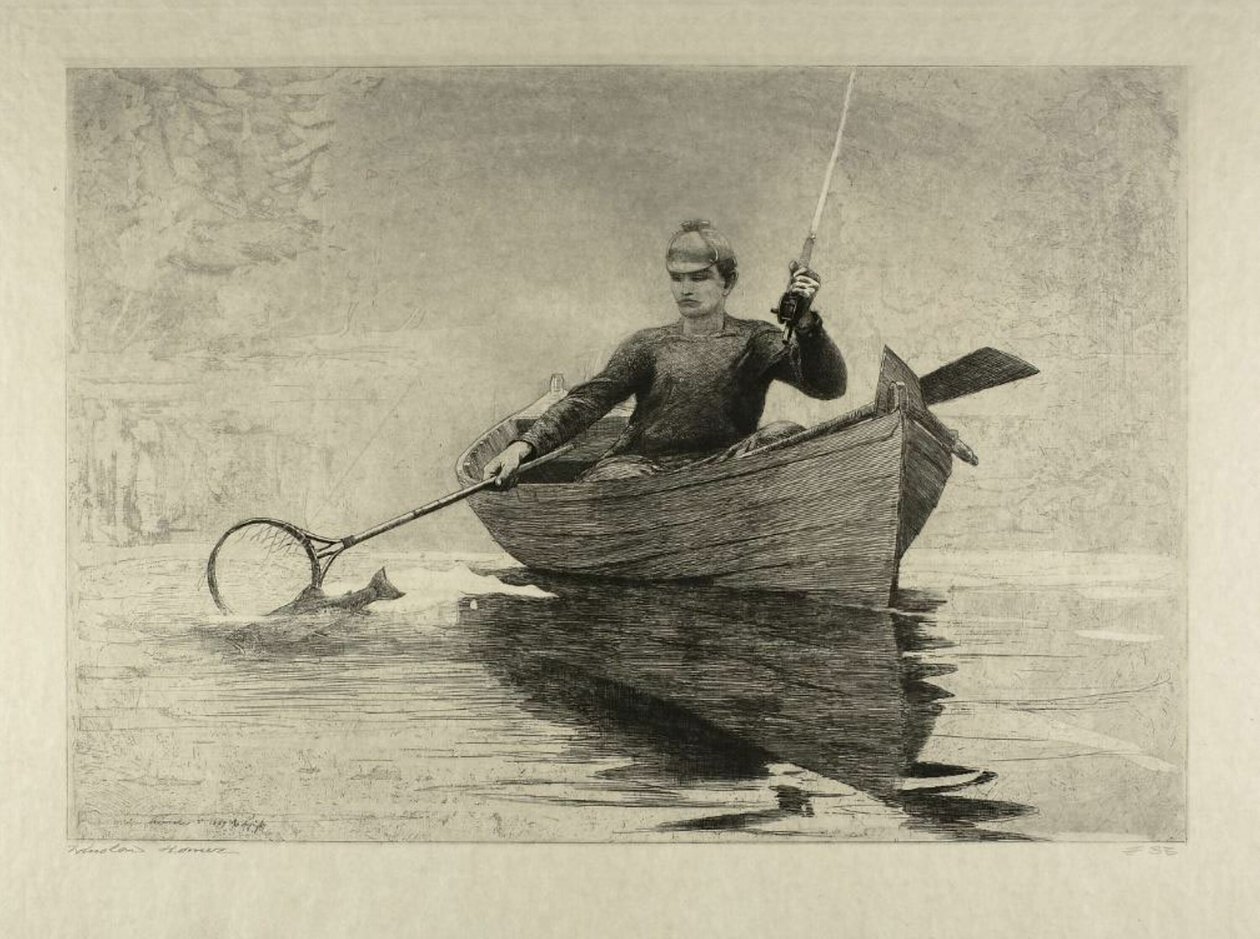 Fluefiskeri, Saranac Lake af Winslow Homer