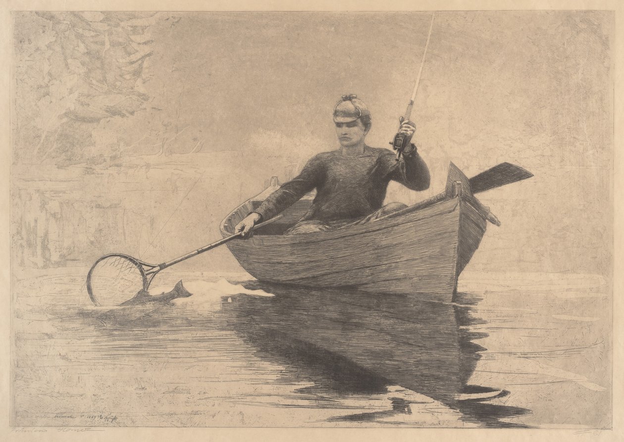 Fluefiskeri, Saranac Lake af Winslow Homer