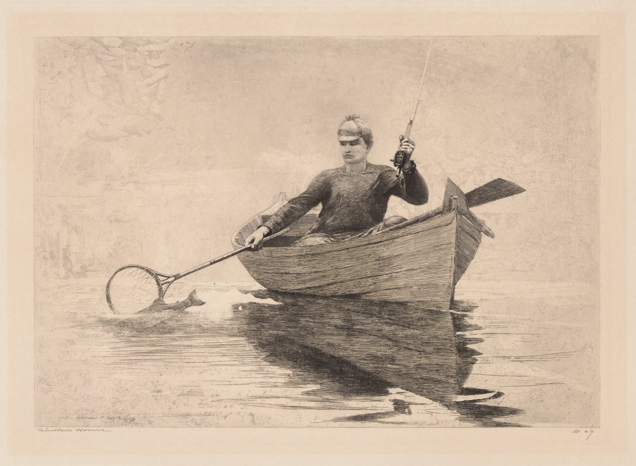 Fluefiskeri, Saranac Lake af Winslow Homer