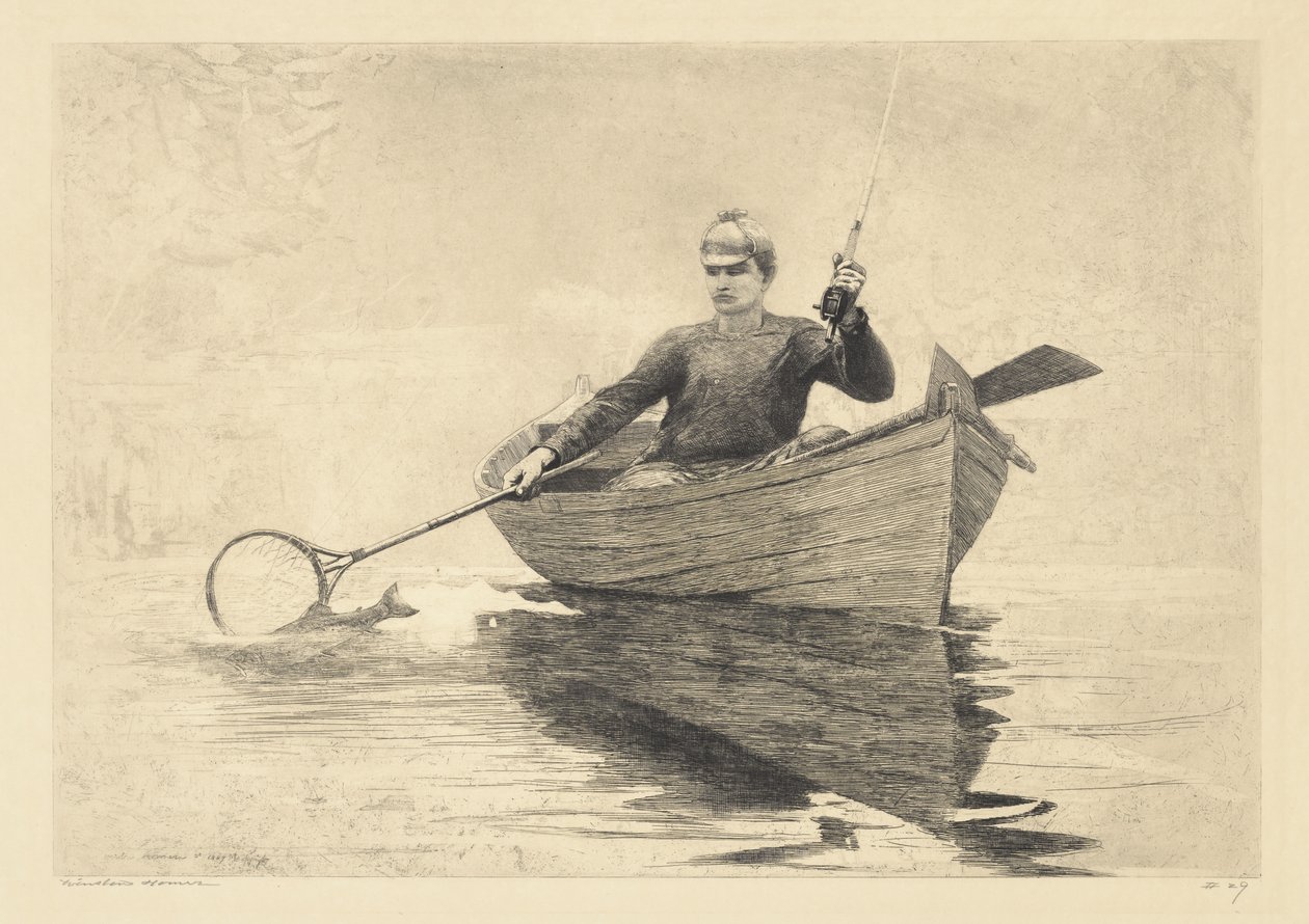 Fluefiskeri, Saranac-søen, 1889 af Winslow Homer