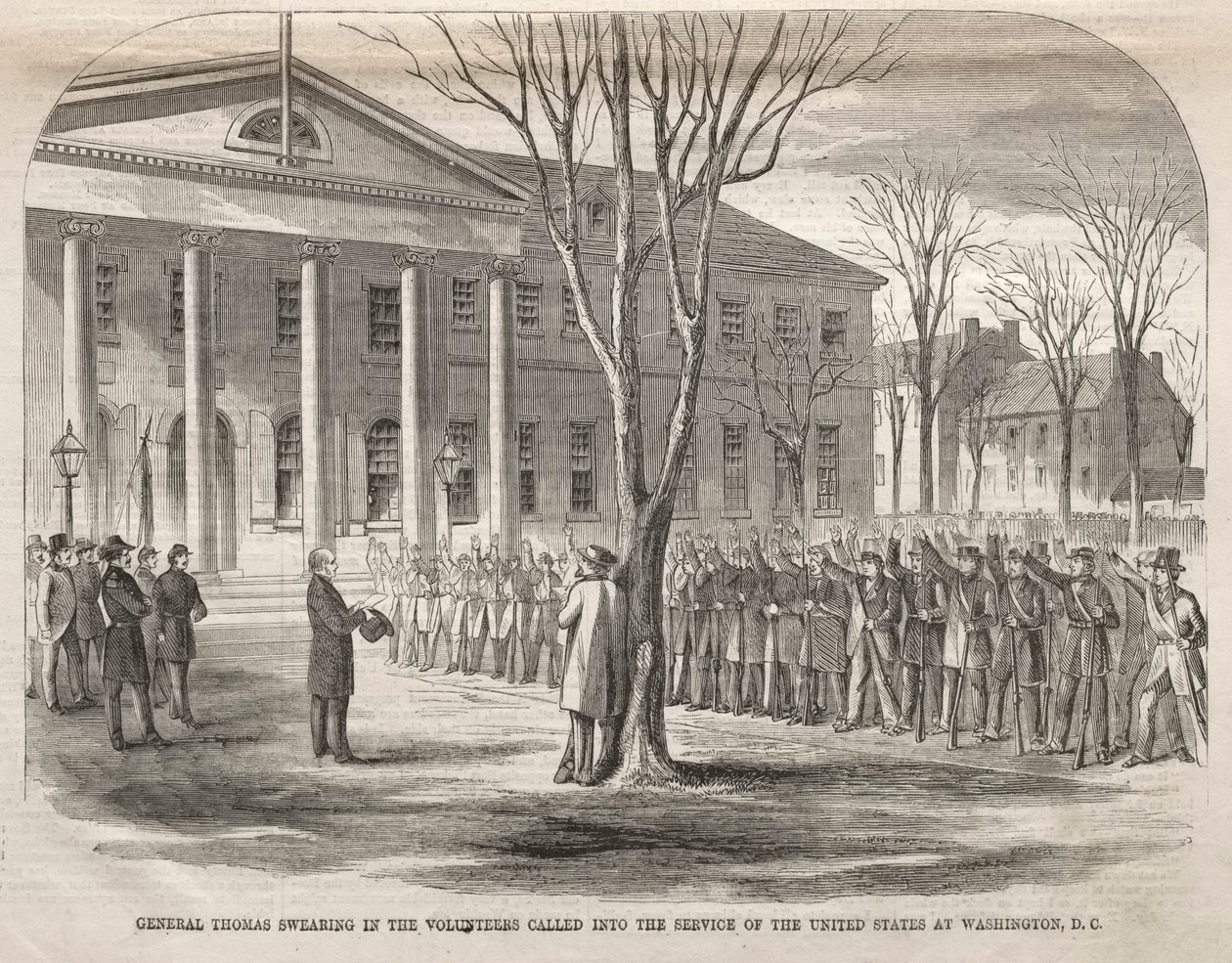 General Thomas Swearing in the Volunteers Called into the Service of the United States..., 1861. af Winslow Homer
