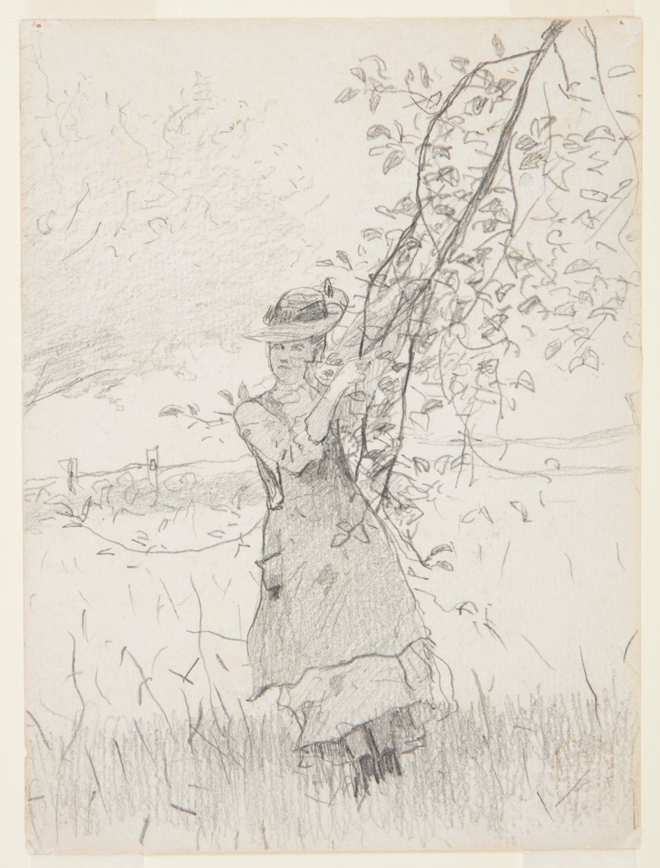 Pige, der holder en gren af et æbletræ af Winslow Homer