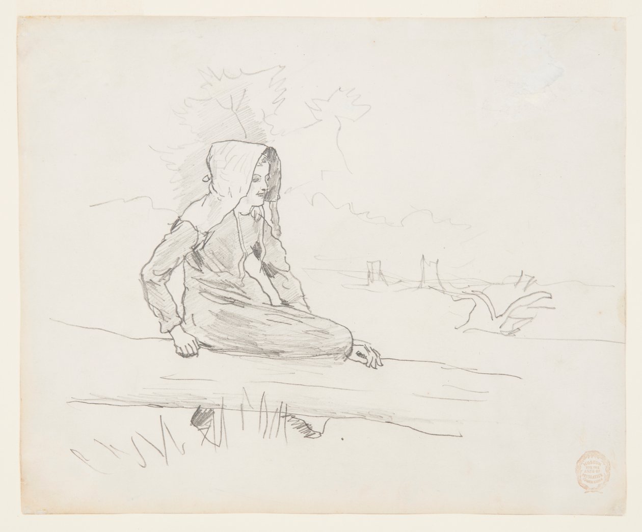 Pige sidder på en træstamme af Winslow Homer
