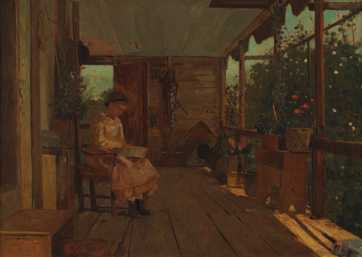 Pige, der skalder ærter af Winslow Homer