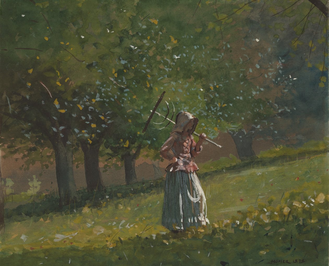 Pige med hørive, 1878. af Winslow Homer