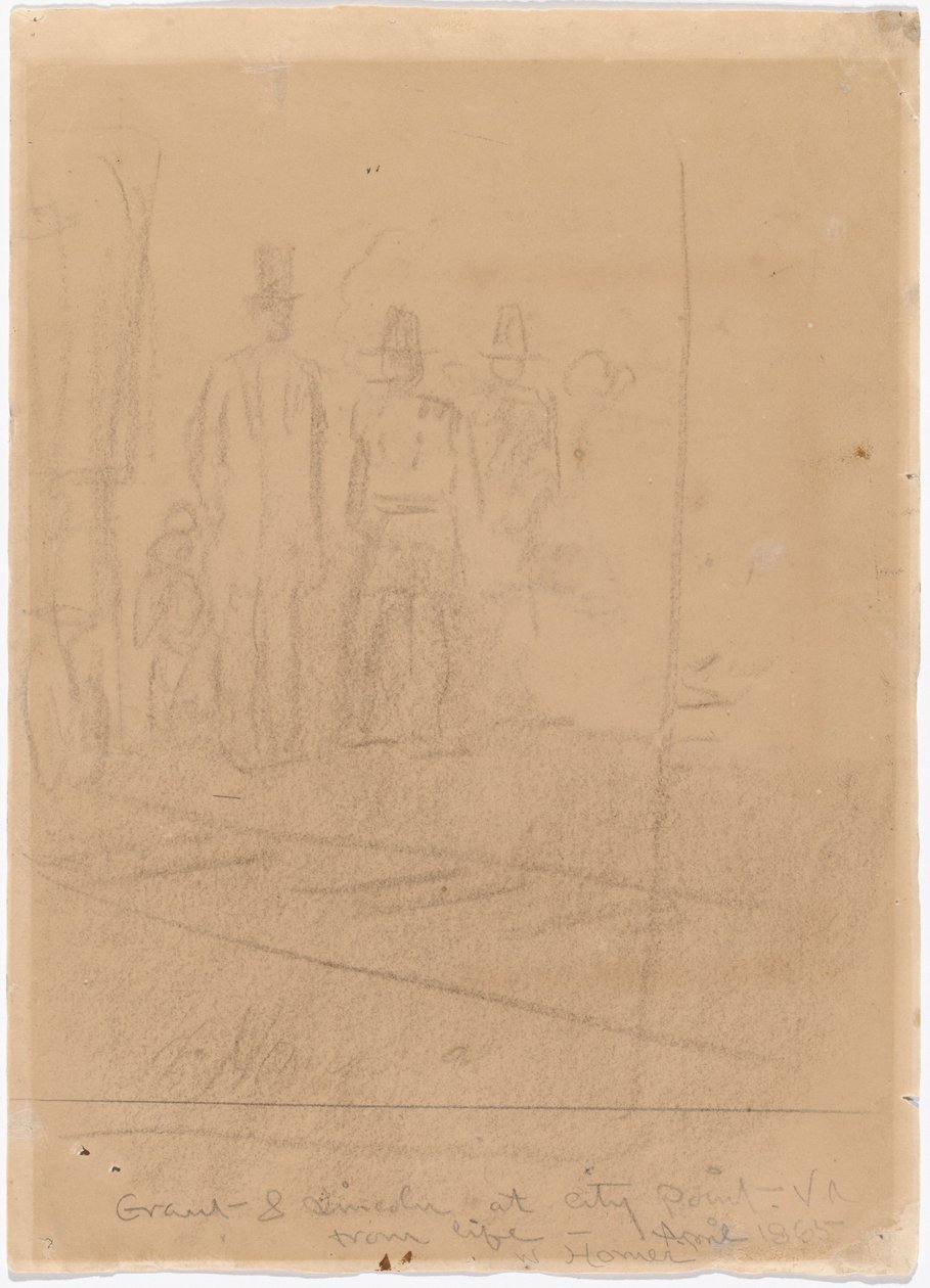 Grant og Lincoln i City Point, Virginia [recto], 1865. af Winslow Homer