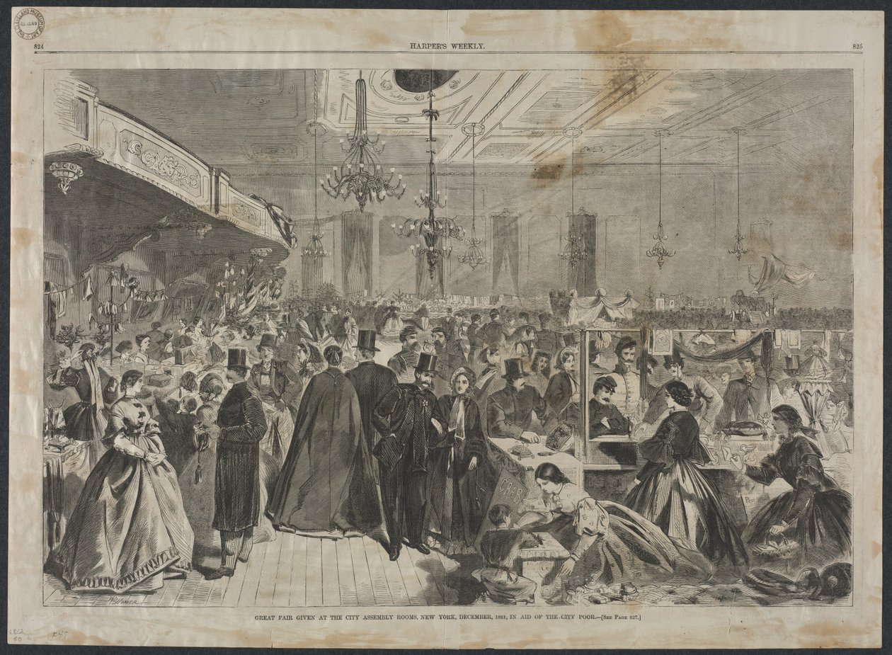 Stor messe afholdt i City Assembly Rooms, New York, december 1861, til fordel for byens fattige af Winslow Homer