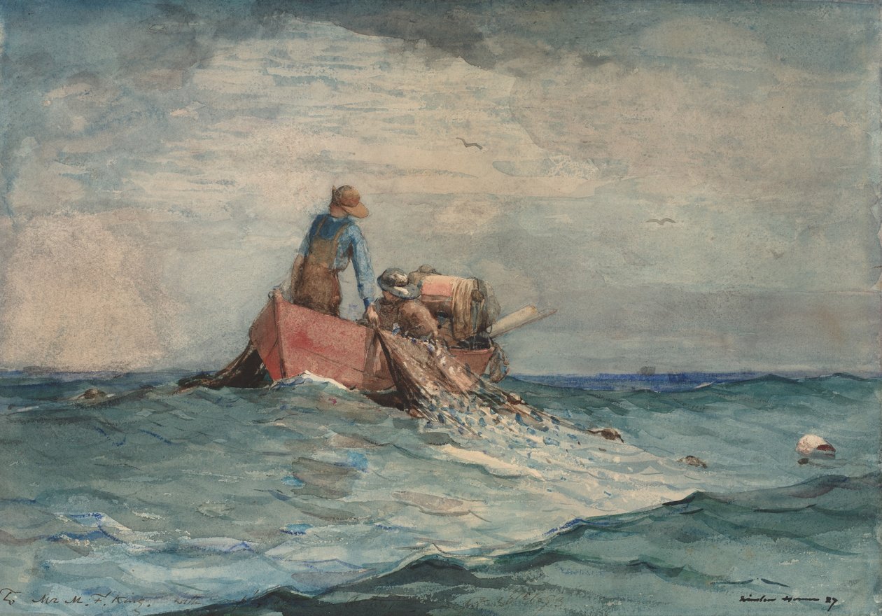 Hauling in the Nets, 1887. af Winslow Homer