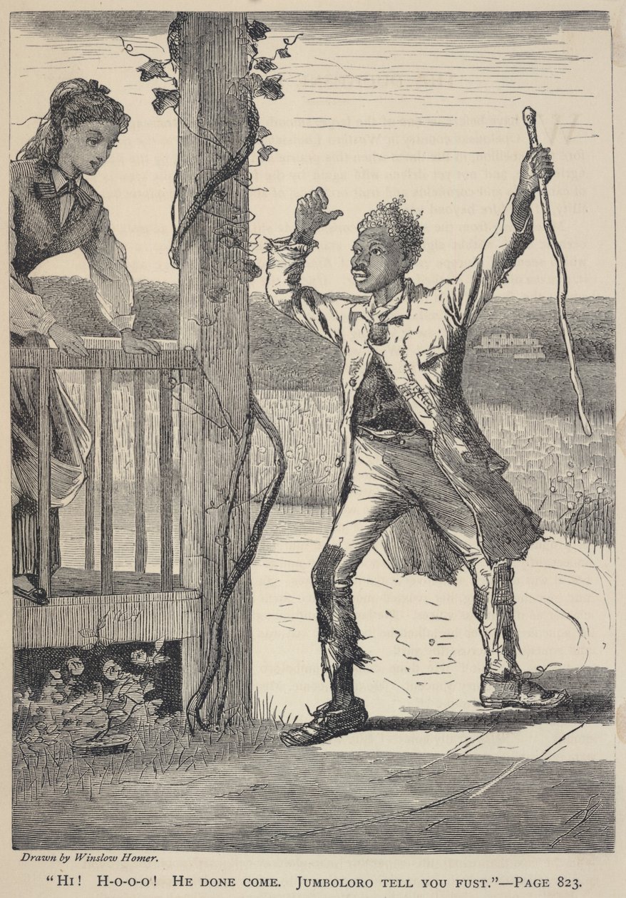 "Hej! H-o-o-o! Han er kommet. Jumboloro Tell You Fust.", fra The Galaxy, juni 1869 af Winslow Homer
