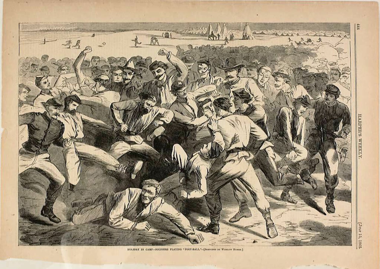 Ferie i lejren - soldater spiller "Foot-Ball" af Winslow Homer