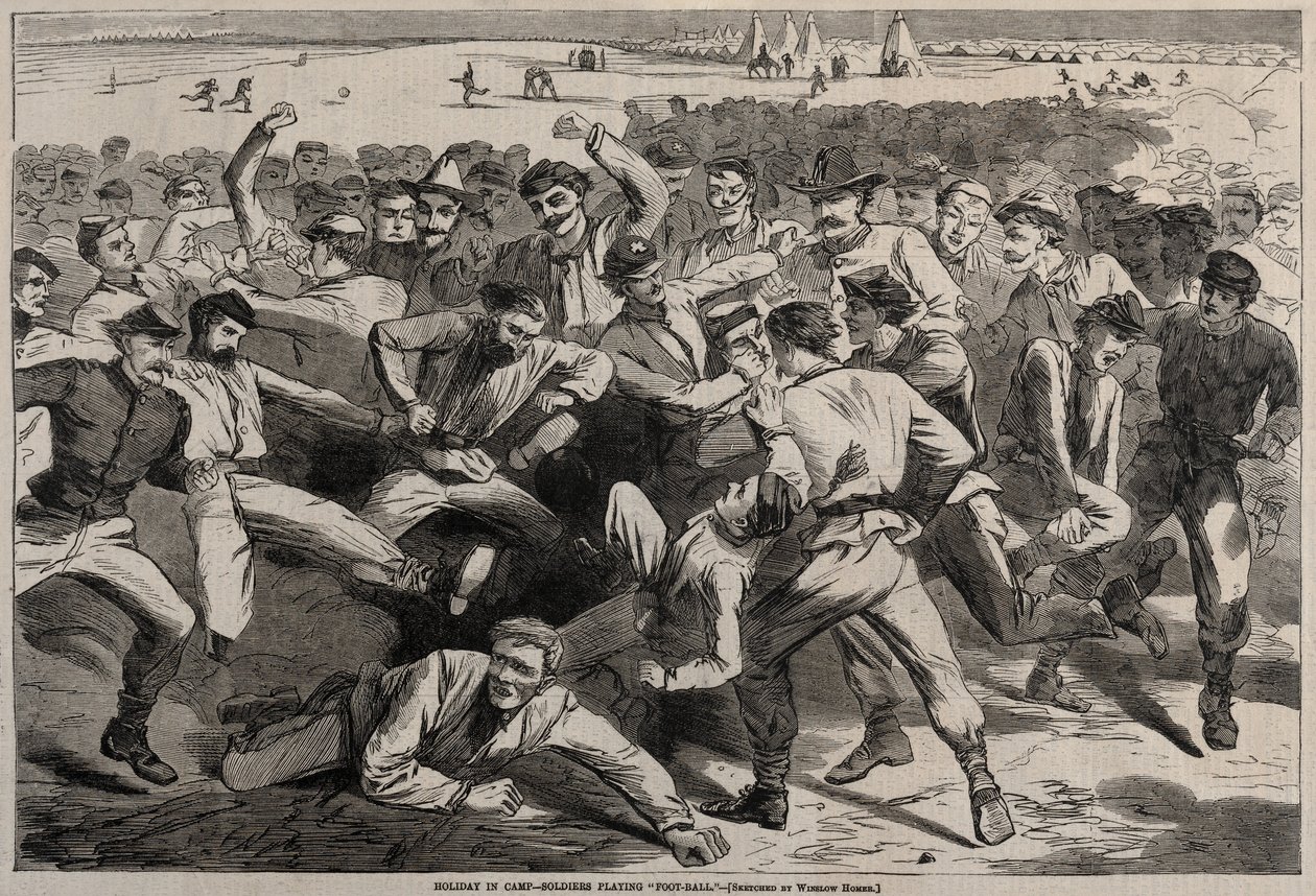 Ferie i lejren - Soldater der spiller fodbold, 1865. af Winslow Homer