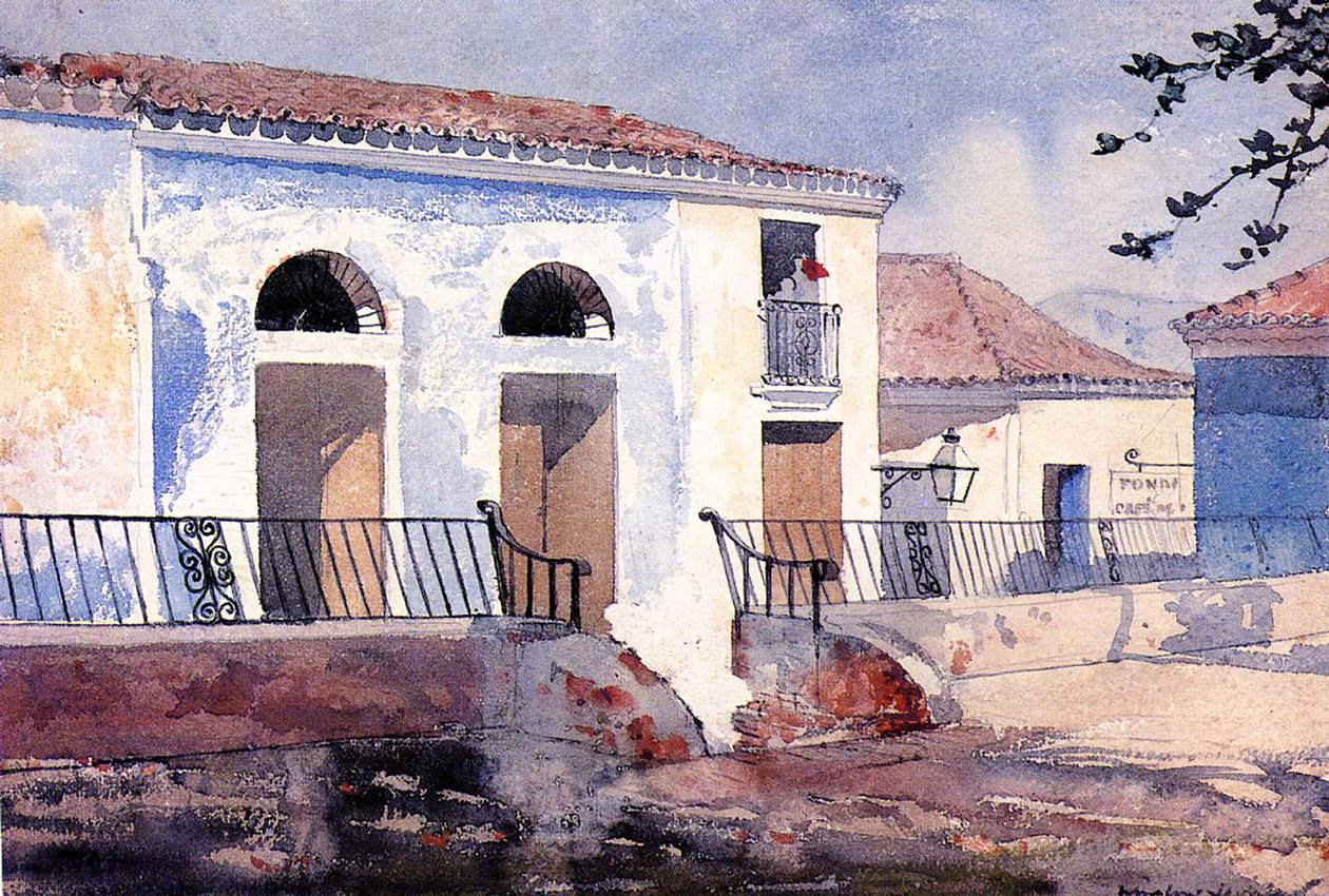 Hus i Santiago, Cuba, ca.1885 (wc på papir på karton) af Winslow Homer
