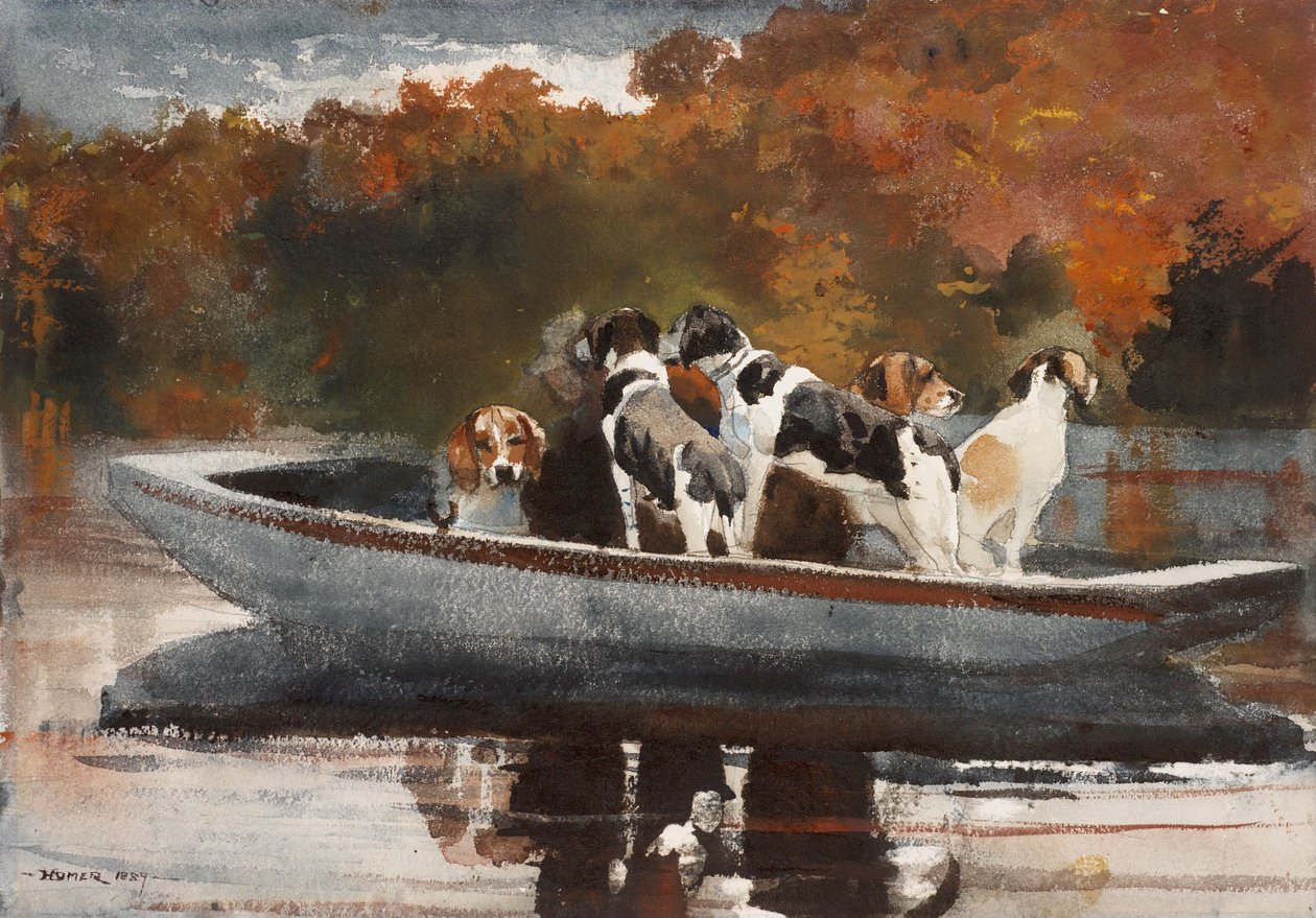 Jagthunde i båd (venter på start) af Winslow Homer