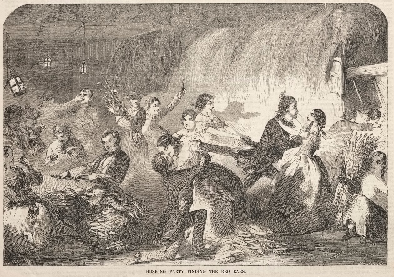 Husking Party Finding the Red Ears, 1857. af Winslow Homer