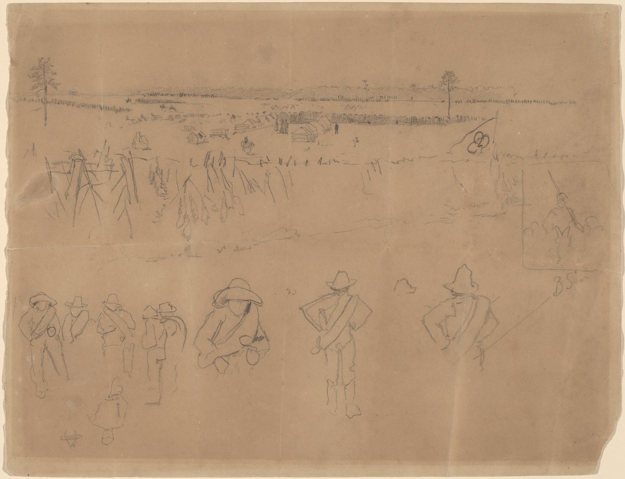 Opstillinger og skyttegrave [recto], 1864. af Winslow Homer