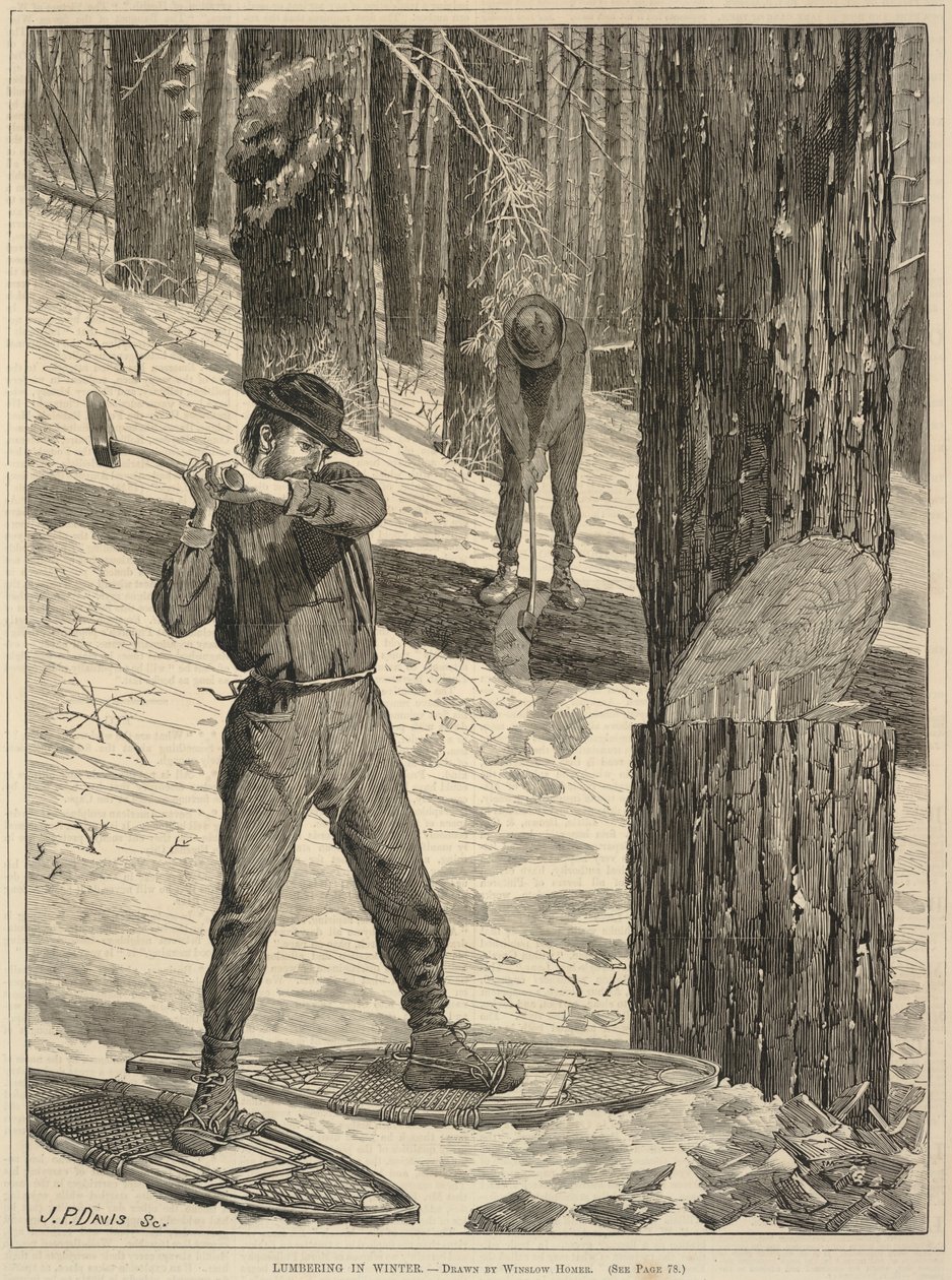 Tømmerhugst om vinteren, fra Every Saturday: A Journal of Choice Reading, 28. januar 1871 af Winslow Homer