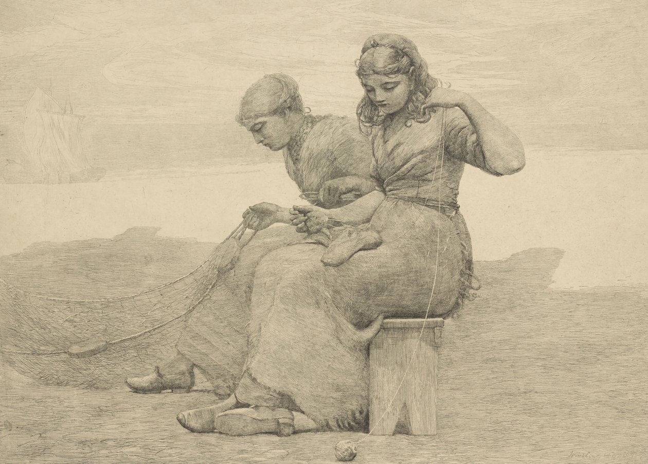 Mending the Tears, 1888, formentlig trykt c.1940 af Winslow Homer