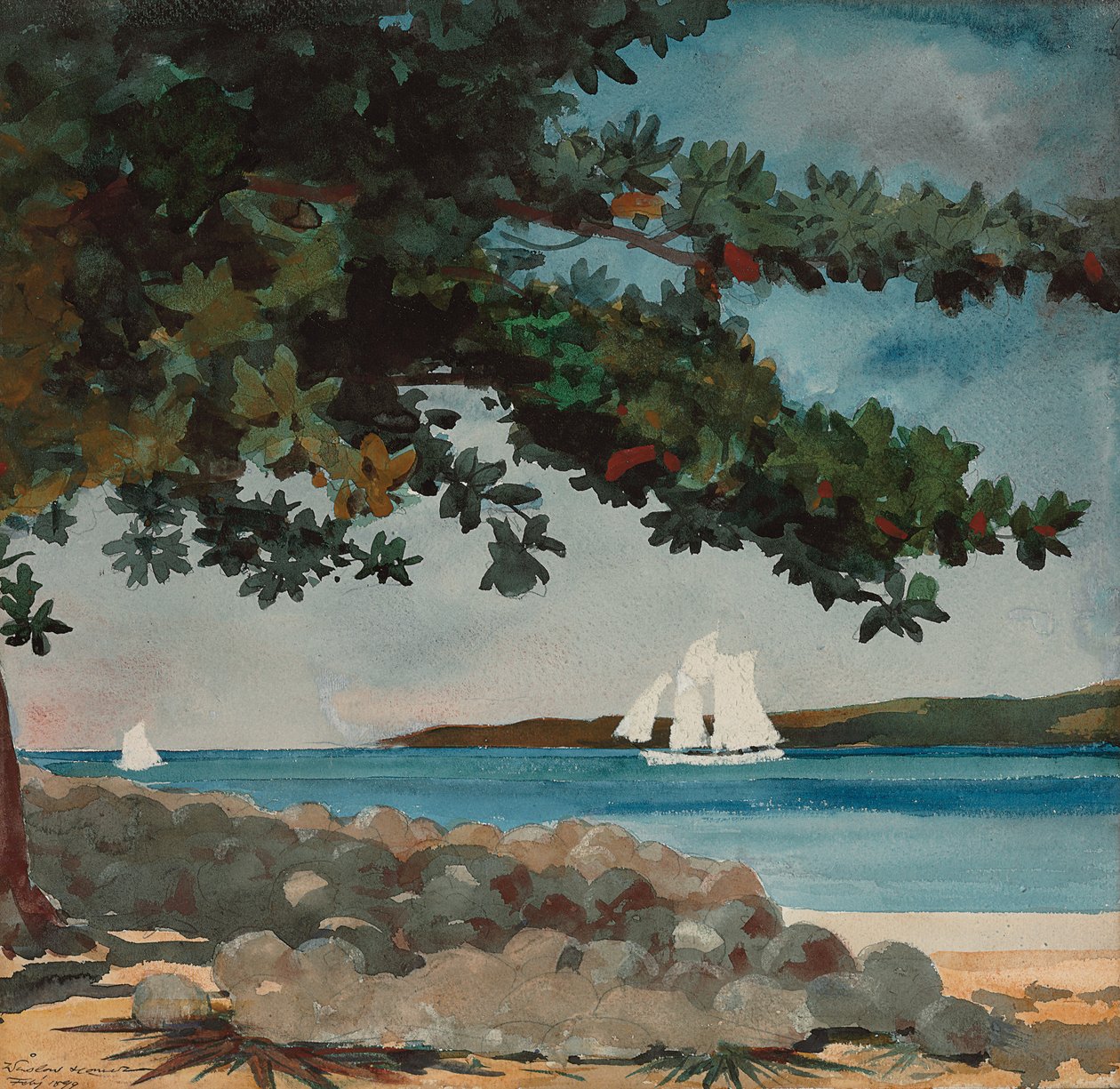 Nassau: Vand og sejlbåd, 1899 af Winslow Homer