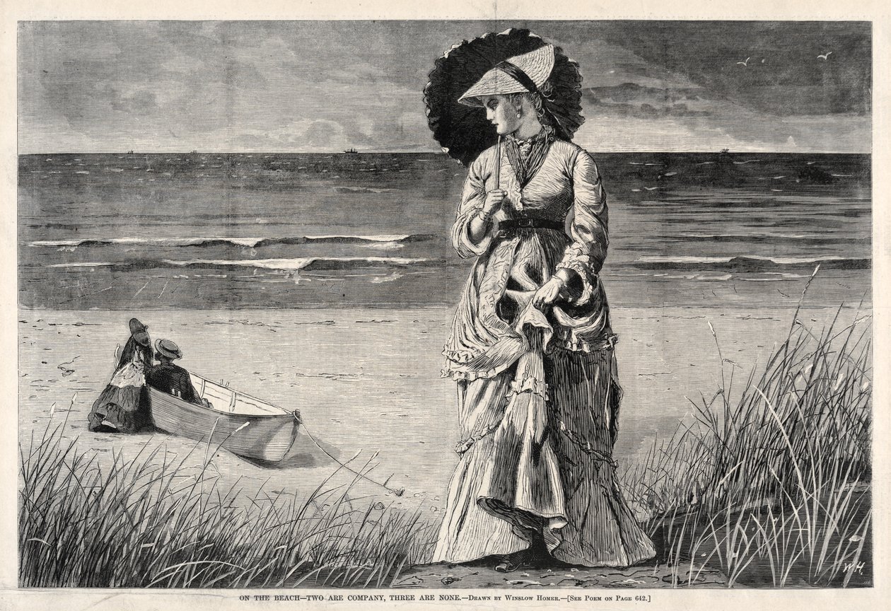 On the Beach - Two are Company, Three are None, 1872. af Winslow Homer