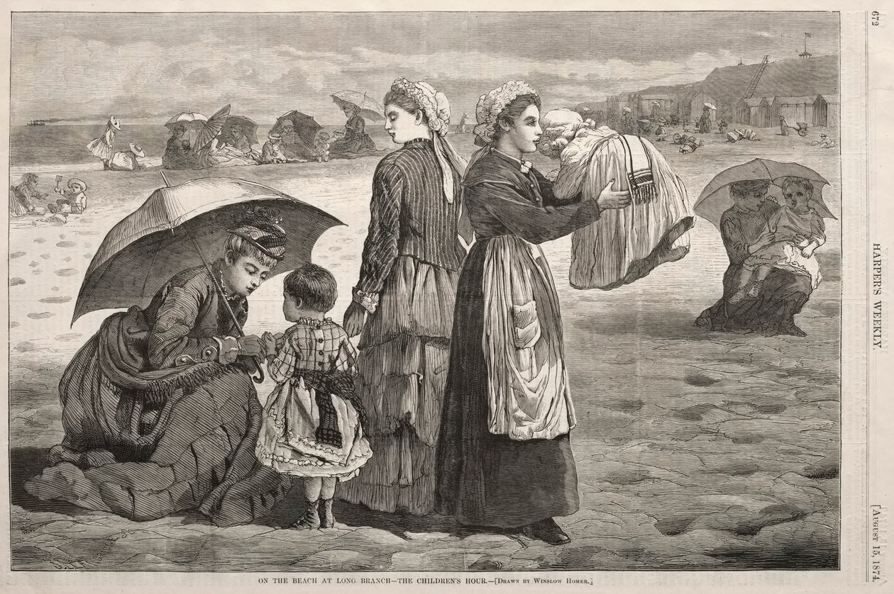 On the Beach at Long Branch - The Childrens Hour, 1874. af Winslow Homer