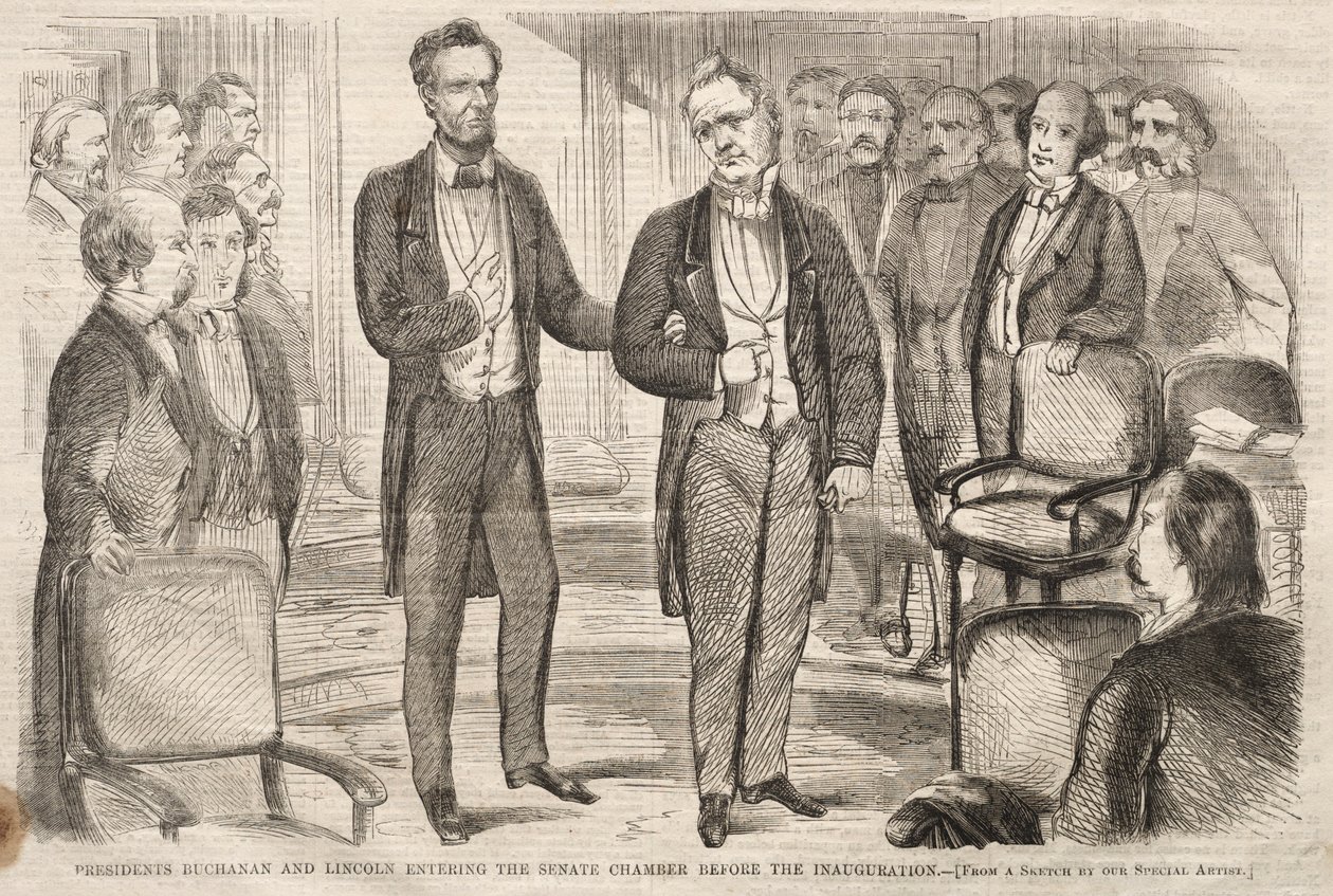 Præsidenterne Buchanan og Lincoln går ind i senatssalen før indvielsen af Winslow Homer