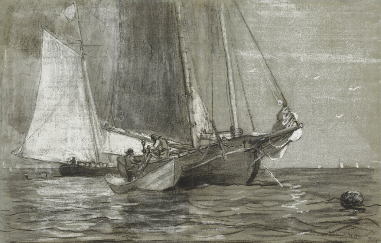 Skonnert ved Anker, 1884 af Winslow Homer