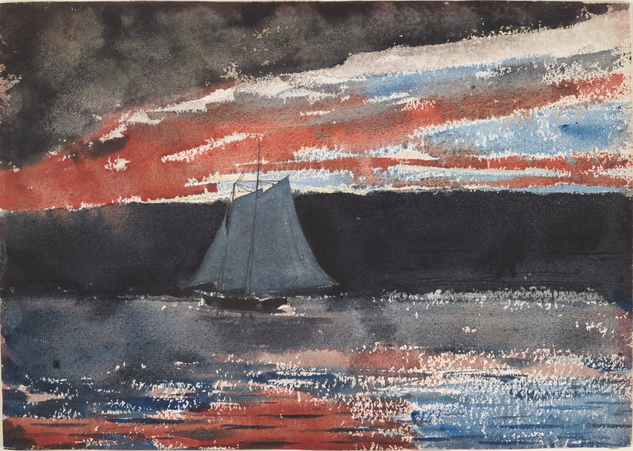 Skonnert ved solnedgang af Winslow Homer