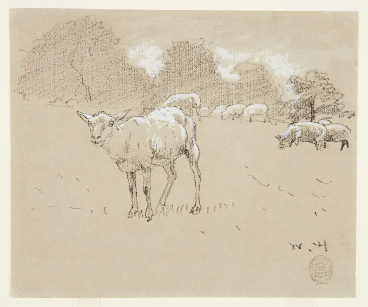Får græsser på en mark af Winslow Homer