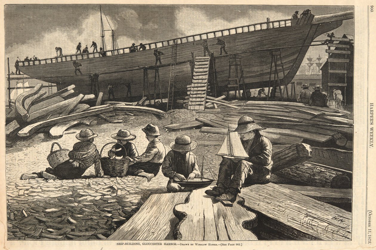 Ship-Building, Gloucester Harbor, fra Harper af Winslow Homer