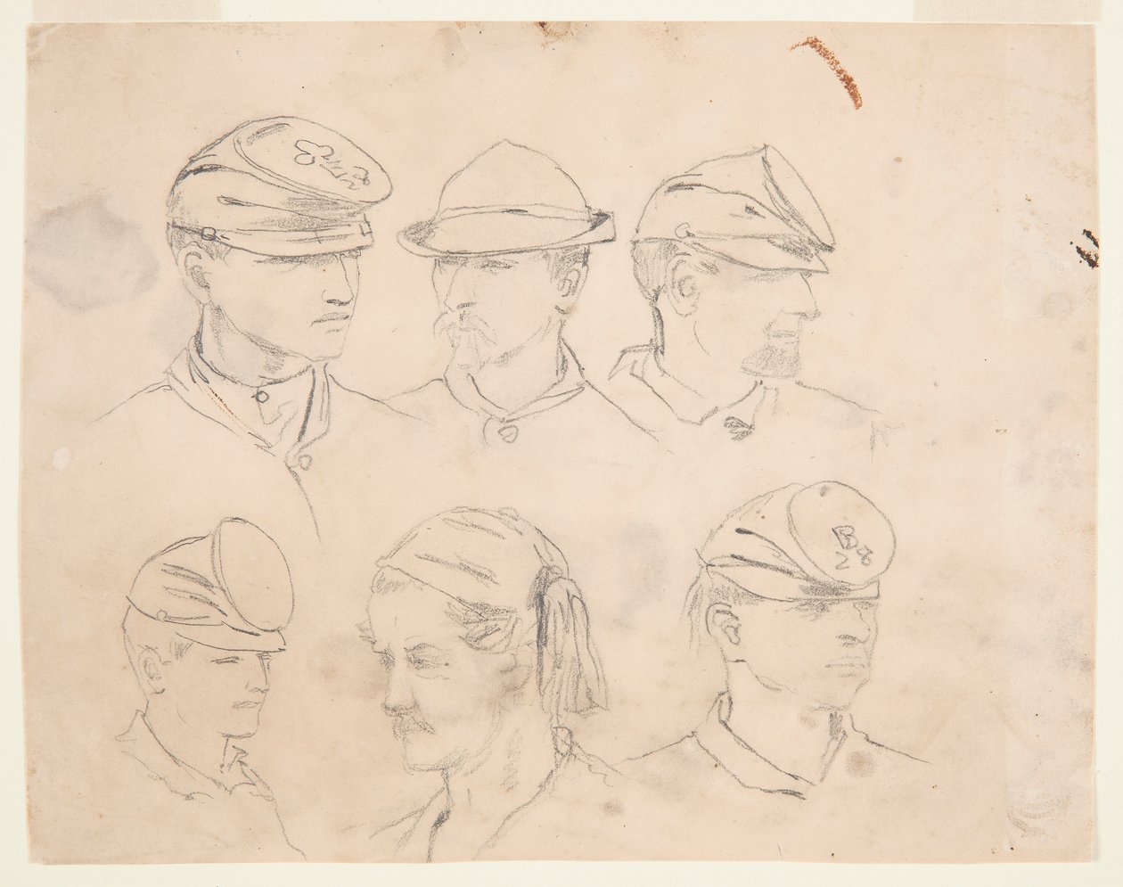 Seks studier af soldaterhoveder af Winslow Homer