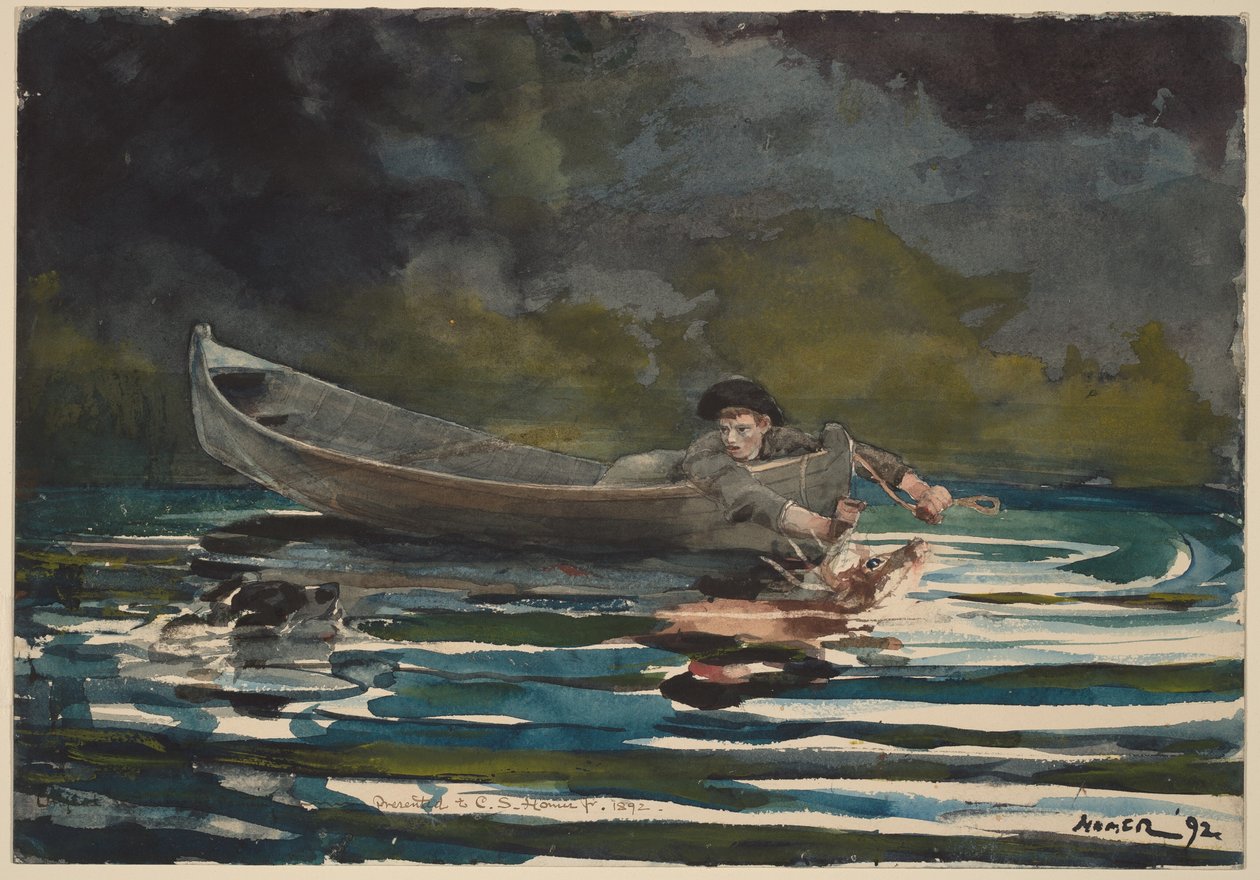 Skitse til «Jagthund og jæger» af Winslow Homer
