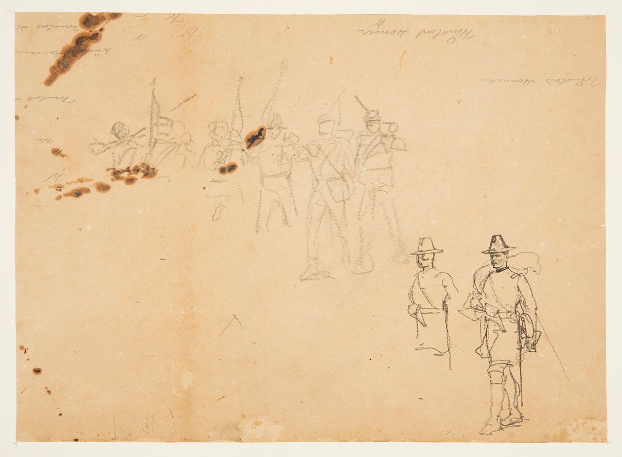 Skitser af enkelte infanterifigurer og øvelsessignaturer af Winslow Homer