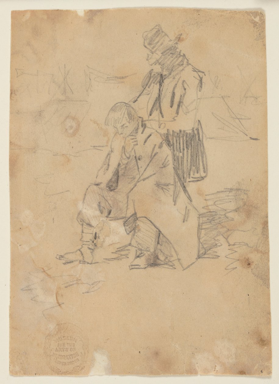 Soldat sidder på en kasse af Winslow Homer