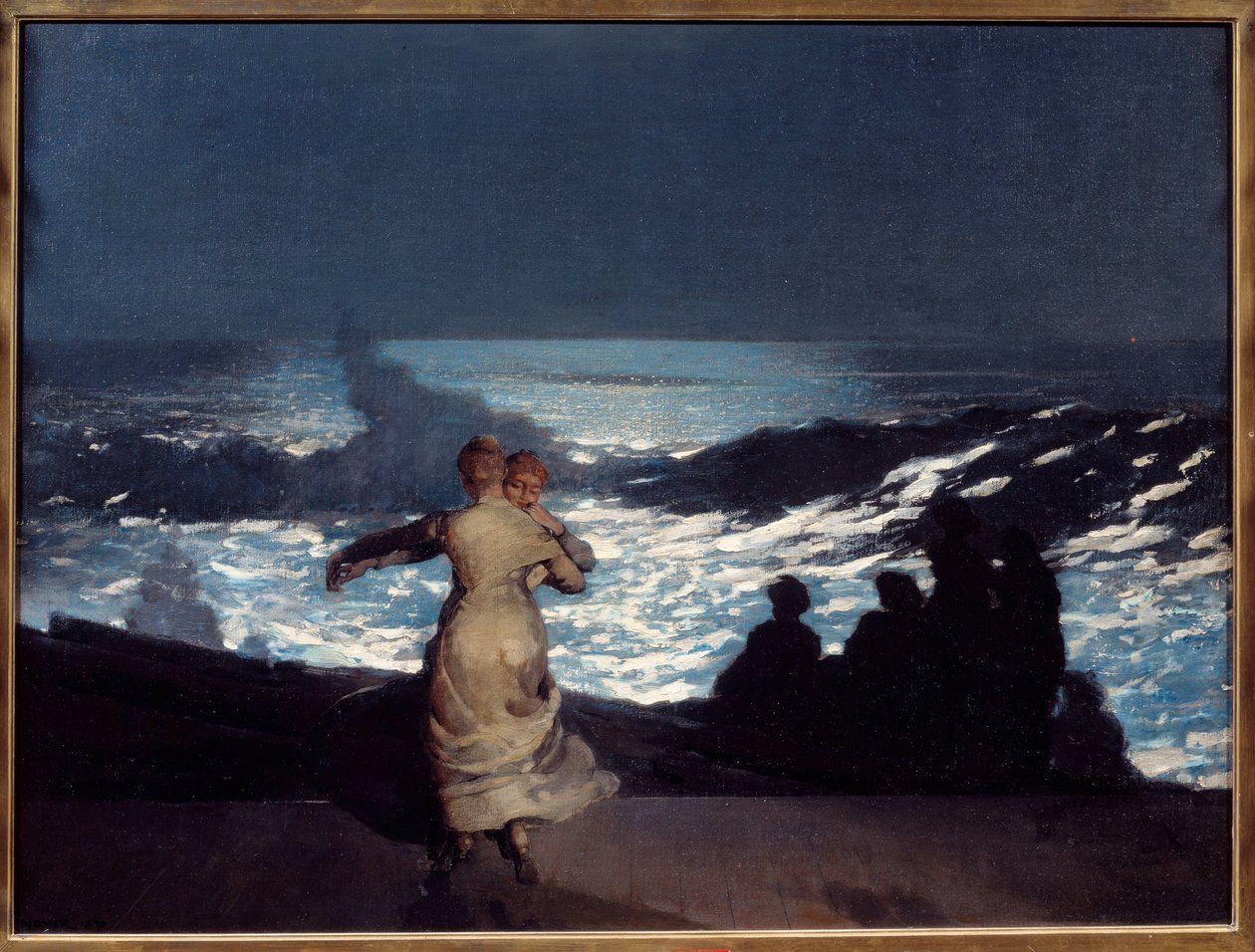 Sommernat. Kvinder danser i måneskin. Maleri af Winslow Homer (1836-1910) Ec. Er af Winslow Homer