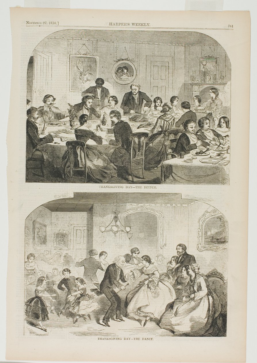 Thanksgiving Day - middagen og Thanksgiving Day - dansen af Winslow Homer