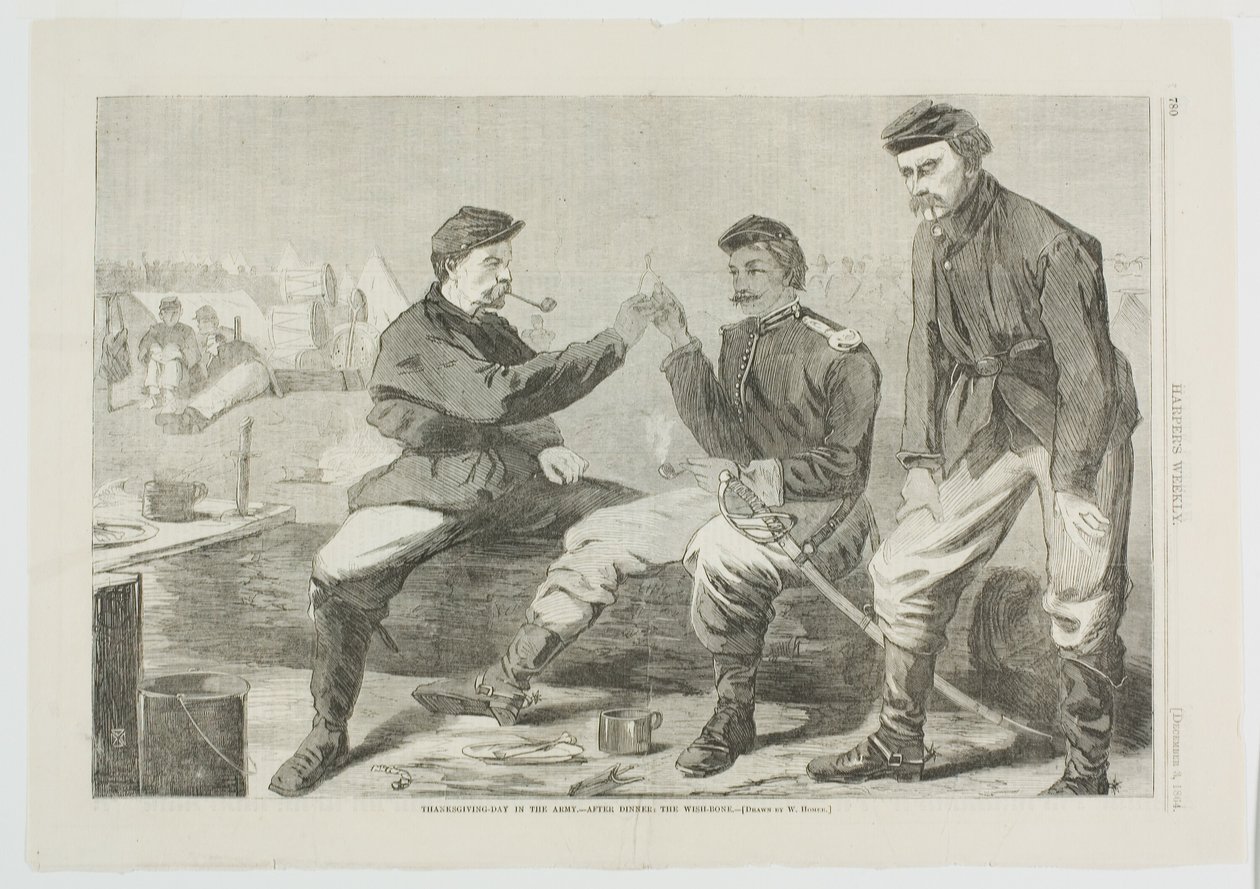 Thanksgiving-dag i hæren - efter middagen: Ønskebenet af Winslow Homer