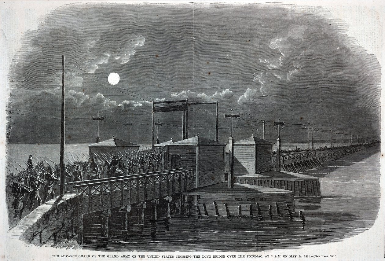The Advance Guard of the Grand Army of the United States krydser Long Bridge over Potomac kl. 2 om morgenen den 24. maj 1861, fra Harper