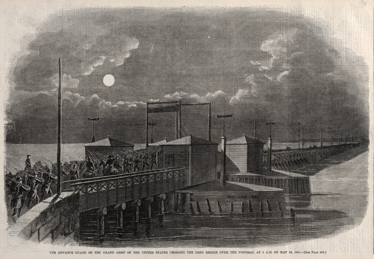 The Advance Guard of the Grand Army of the United States Crossing the Long Bridge, 1861, 1861. af Winslow Homer