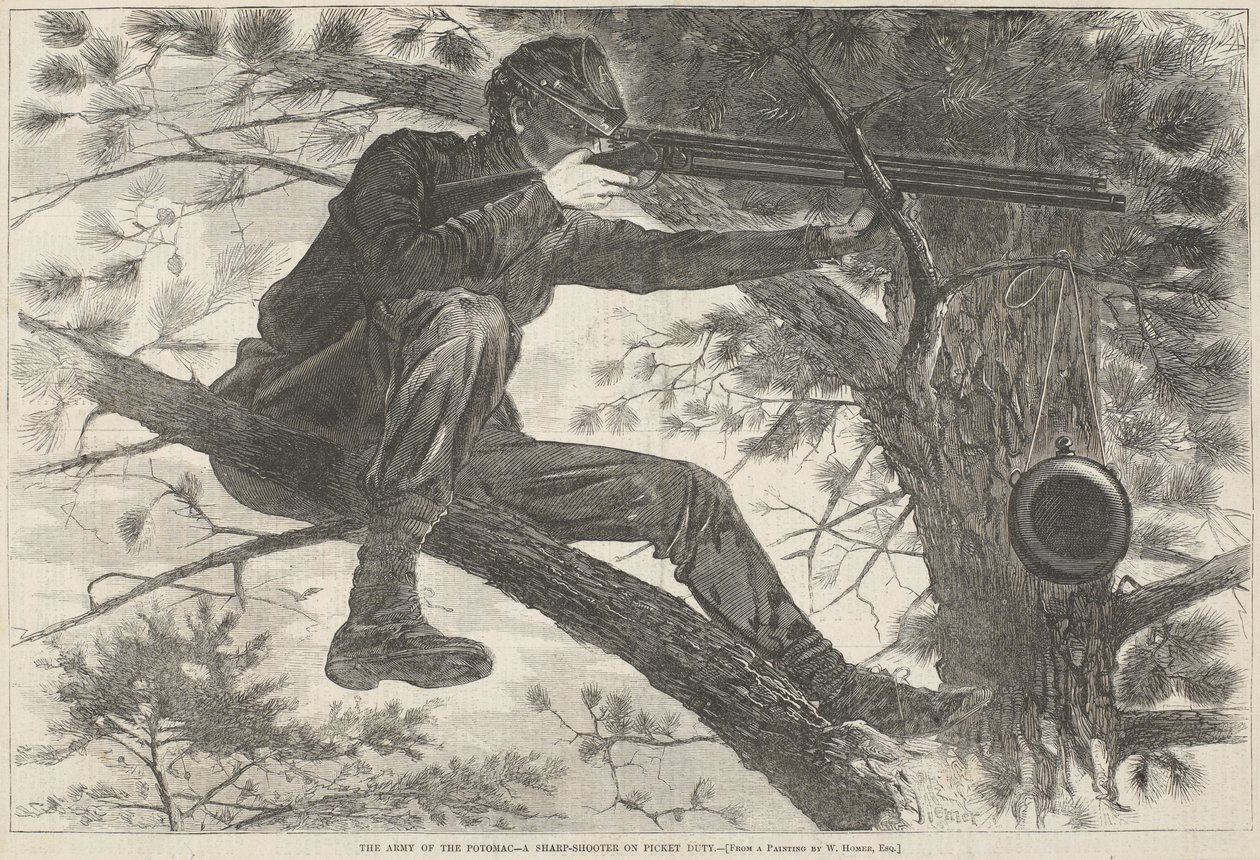 The Army of the Potomac--A Sharp-Shooter on Picket Duty, 15. november 1862 (trægravering) af Winslow Homer