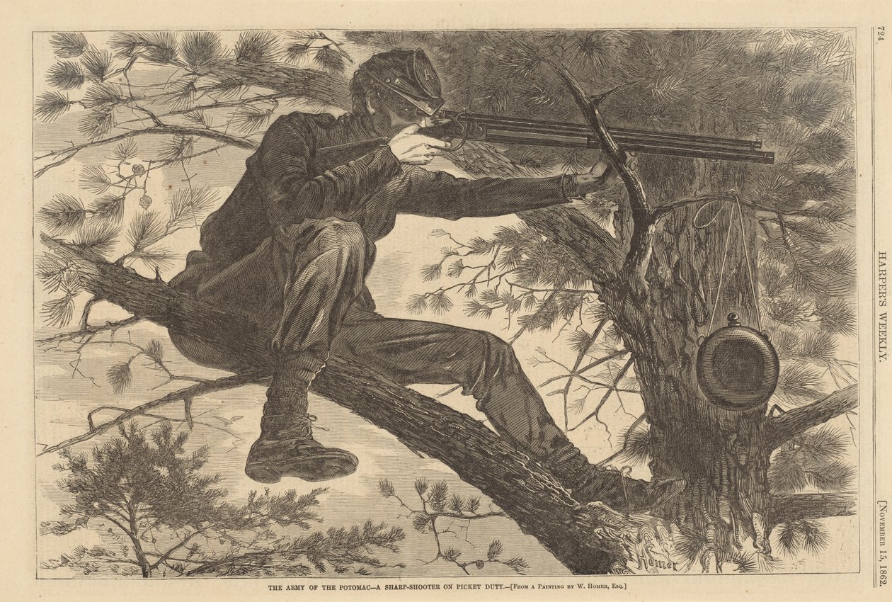 The Army of the Potomac - A Sharp-Shooter on Picket Duty, 1862. af Winslow Homer