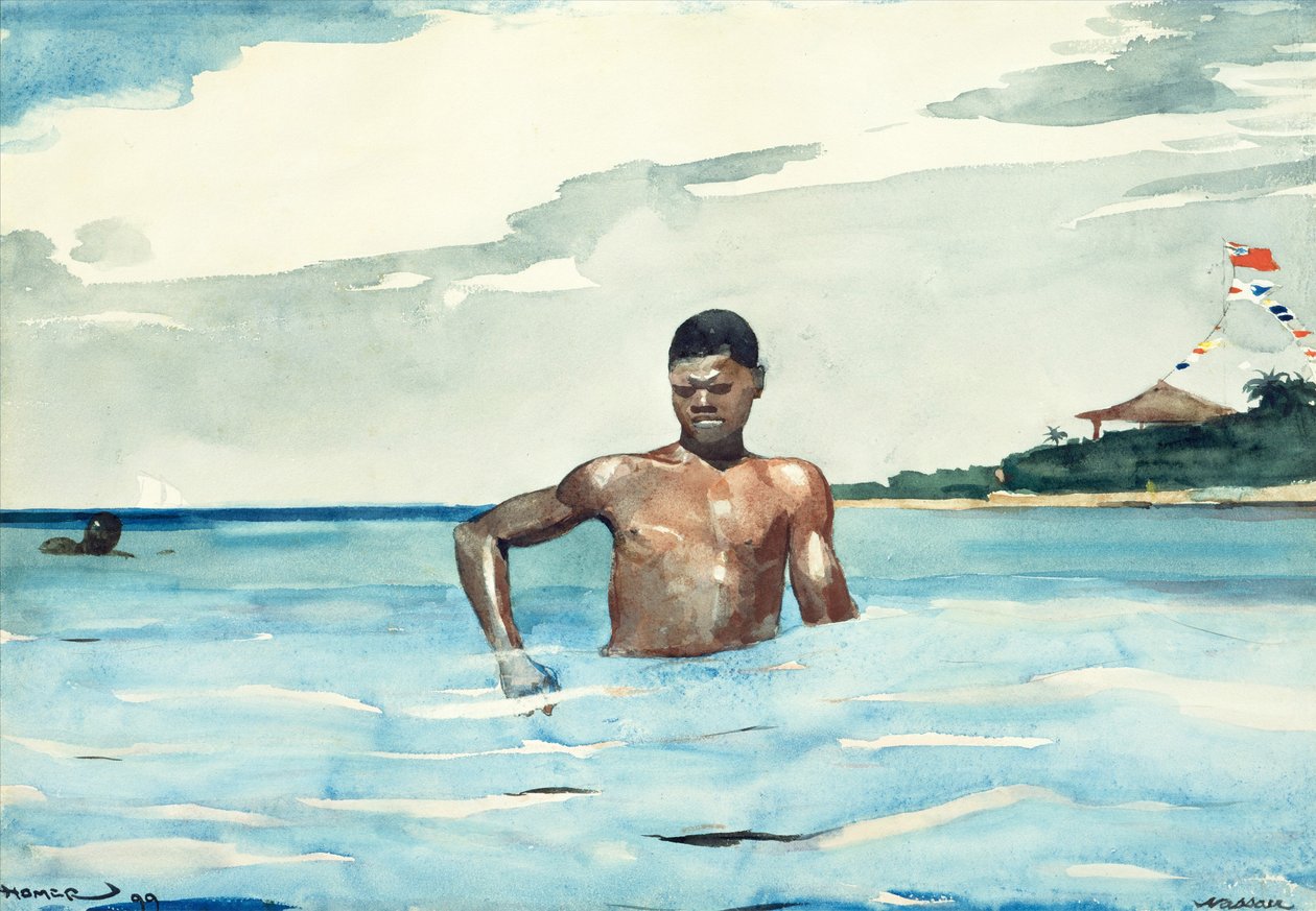 The Bather, 1899 (wc og grafit på råhvidt vævet papir) af Winslow Homer