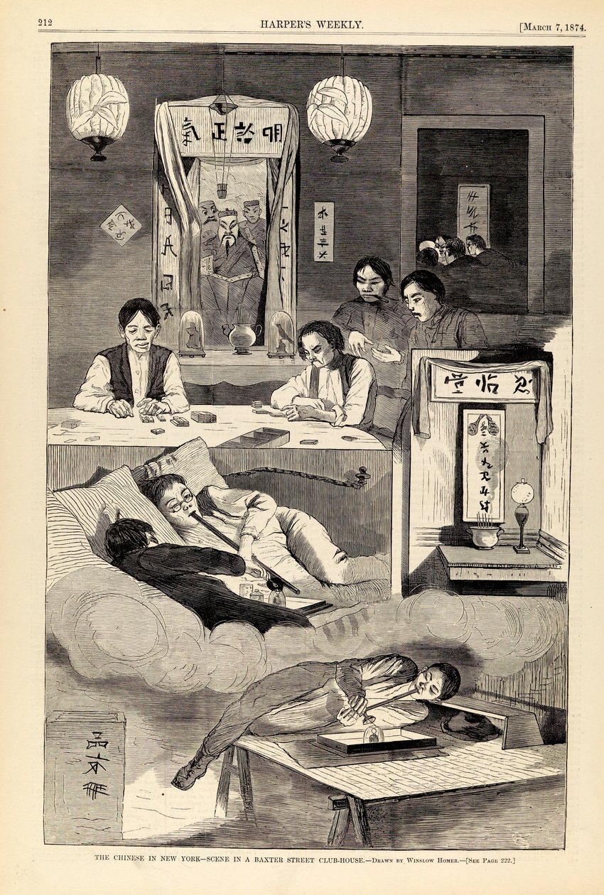 Kineserne i New York - scene i et klubhus på Baxter Street, fra Harper