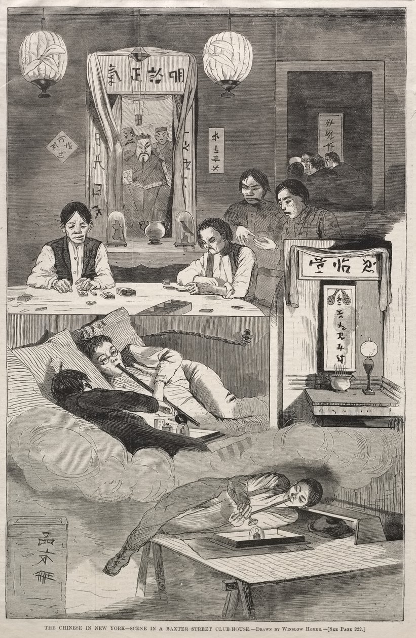 Kineserne i New York – En scene i et klubhus på Baxter Street af Winslow Homer