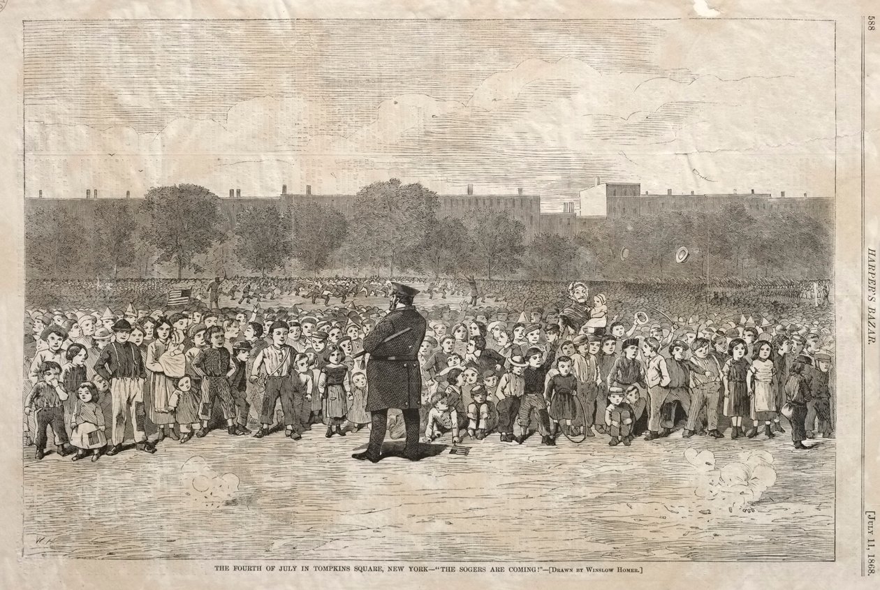 Den 4. juli på Tompkins Square i New York - "The Sogers Are Coming" af Winslow Homer