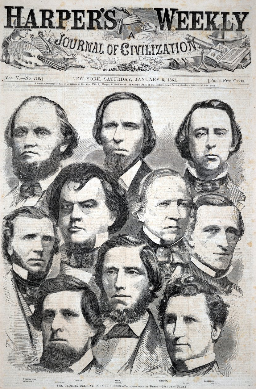 Georgias delegation i Kongressen – Fotograferet af Brady, fra Harper’s Weekly, 5. januar 1861 af Winslow Homer