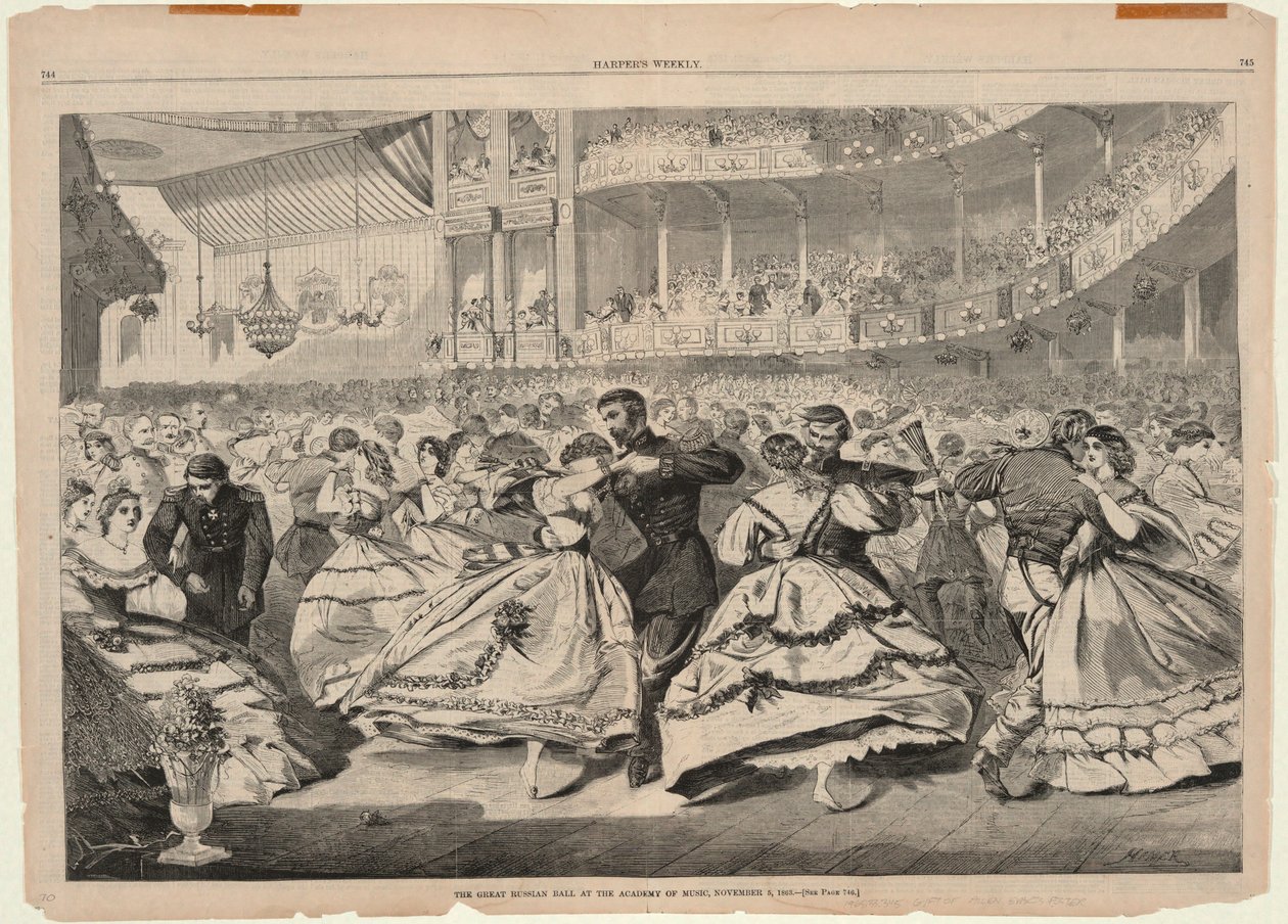 Det store russiske bal på Musikakademiet, 5. november 1863, fra Harper af Winslow Homer