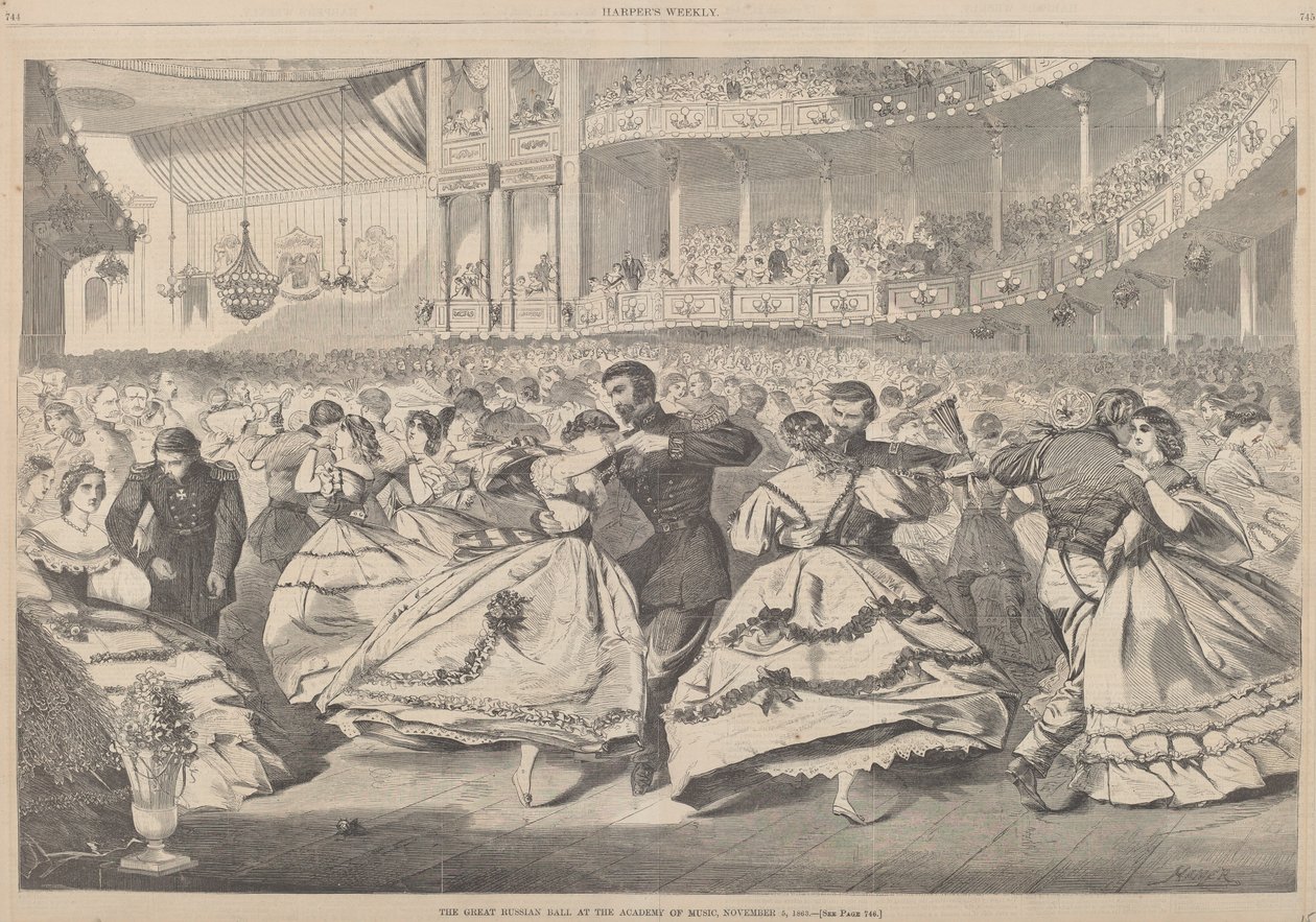 Det store russiske bal på Musikakademiet, 5. november 1863, udgivet 1863. af Winslow Homer