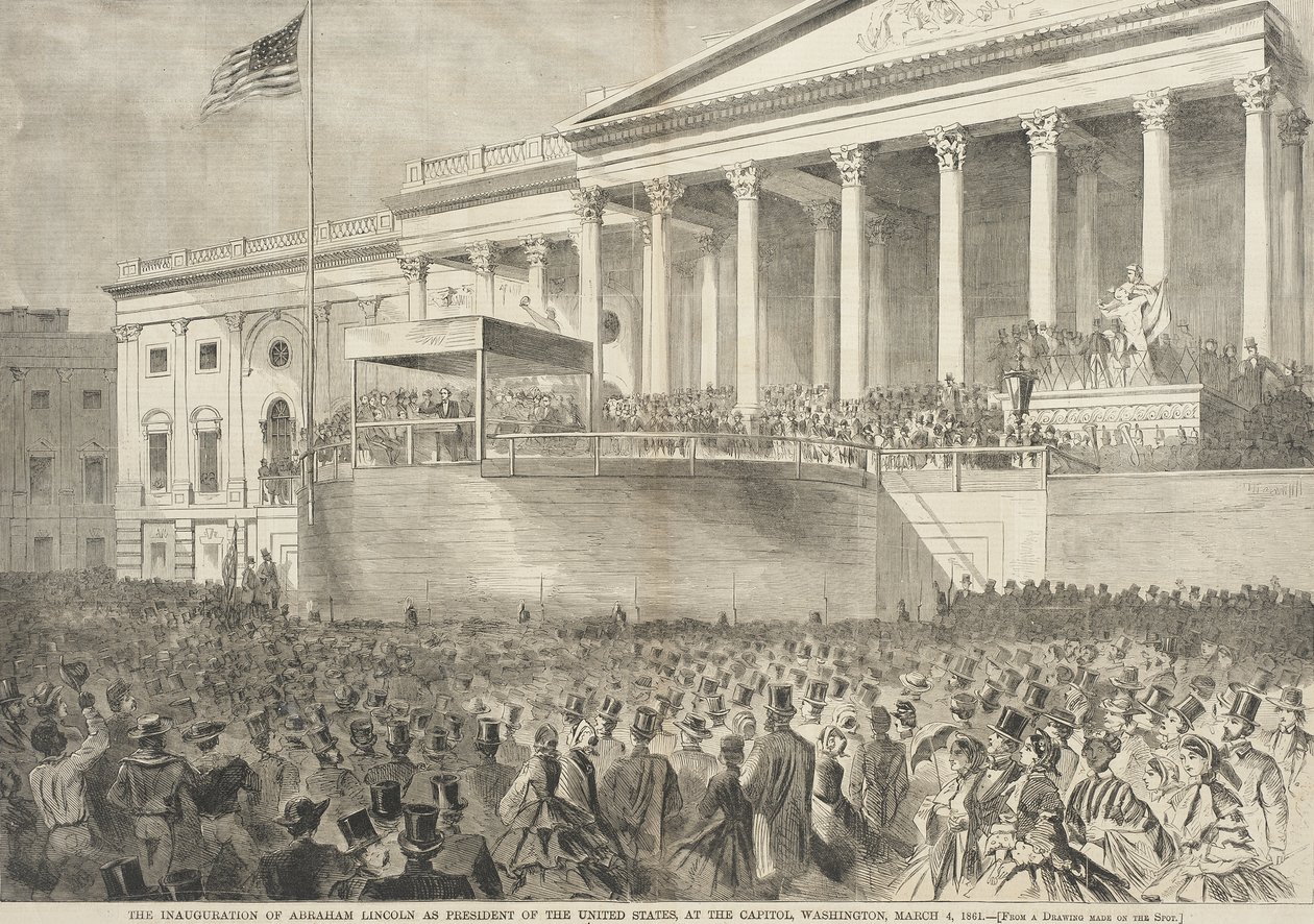 Indsættelsen af Abraham Lincoln som præsident for De Forenede Stater i Capitol, Washington, den 4. marts 1861 af Winslow Homer